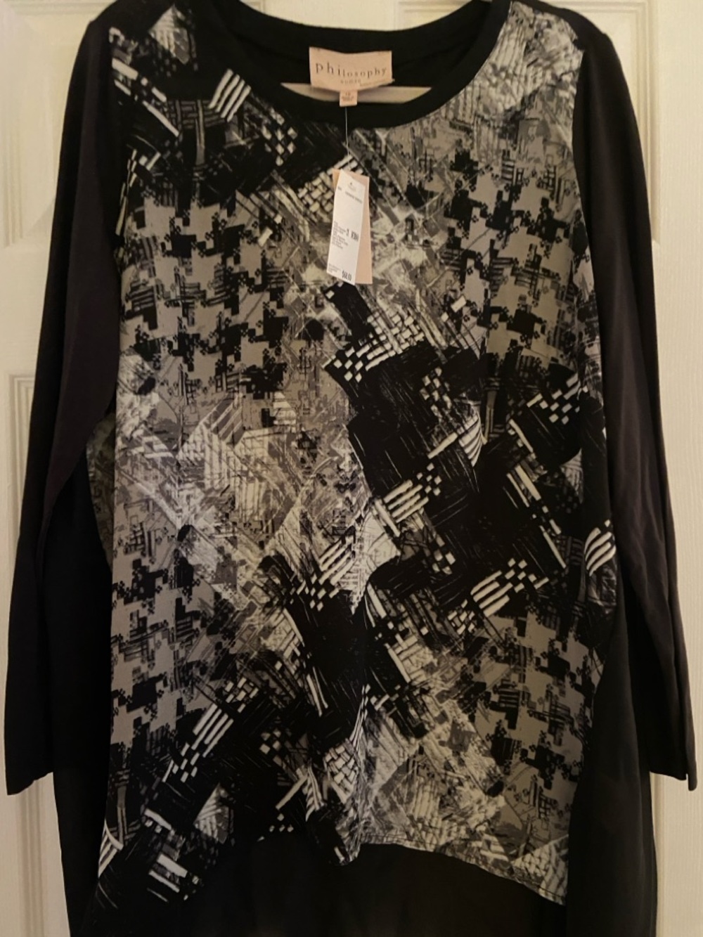 Philosophy Black & Gray Abstract-Print Crewneck Sweater